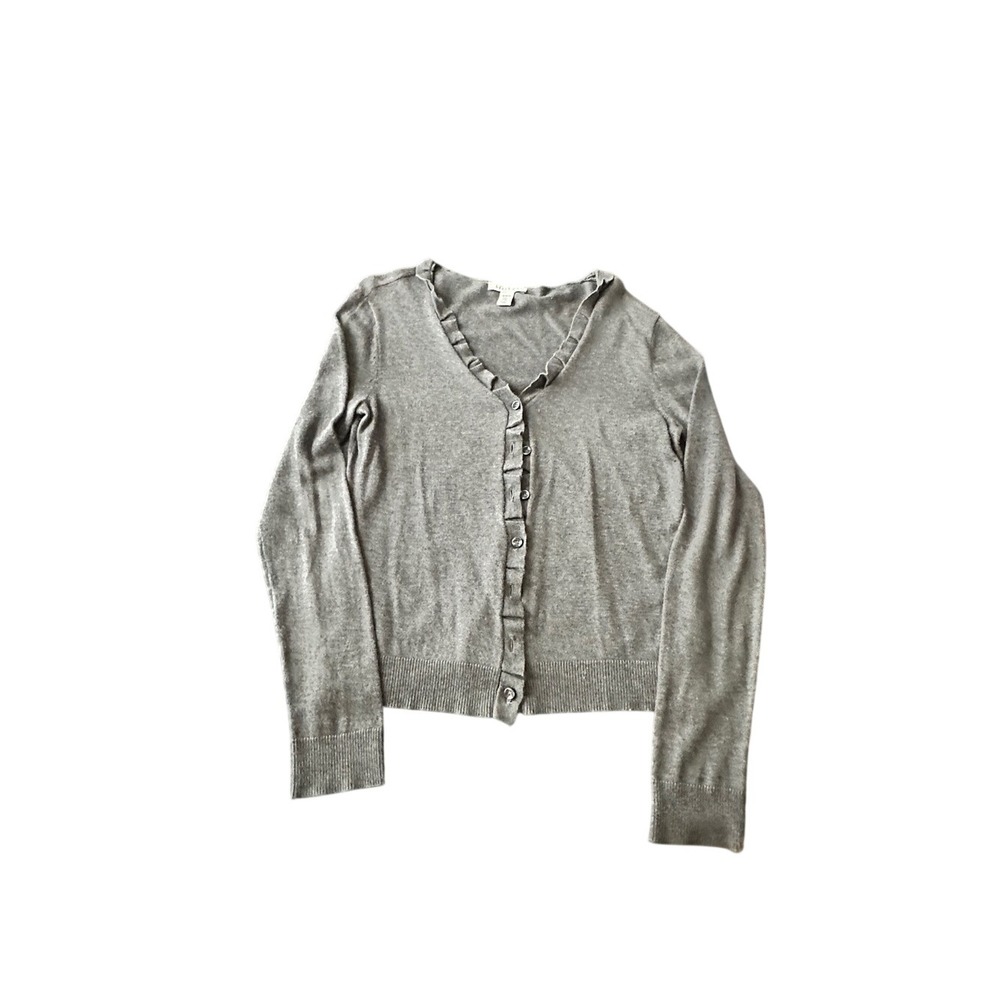 Kenneth Cole Reaction Girls Grey Ruffle  Button Front Cardigan Sweater Size M